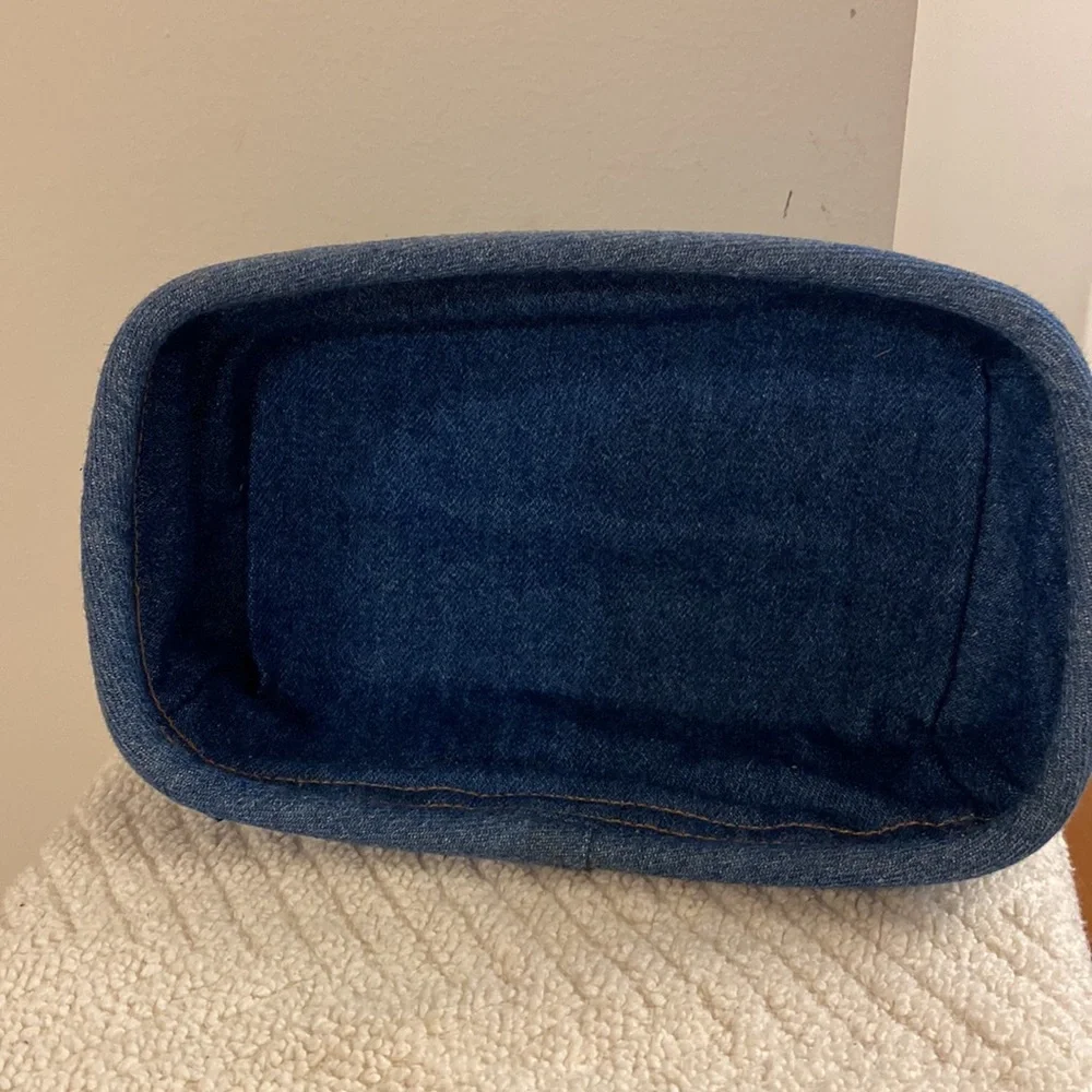 Vintage 2004 Longaberger Biscuit Basket Blue Fabric Liner & Plastic Protector